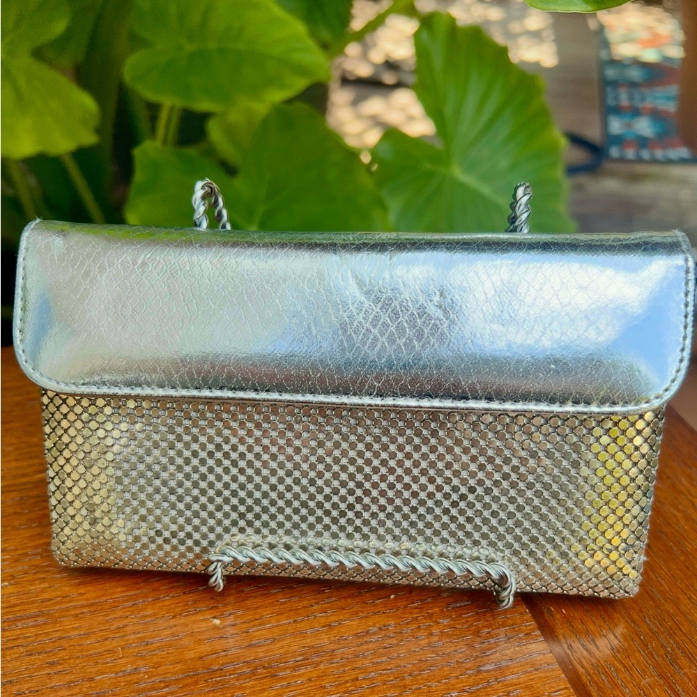 EUC- Vintage Silver Mesh Textured Clutch with Flap Closure